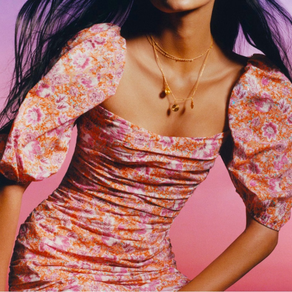 Floral puffed sleeves dress